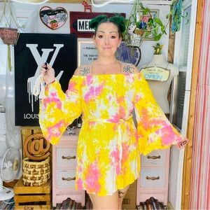 Vibrant Tie-Dye Long Sleeve Dress Size Small Belted Size Small